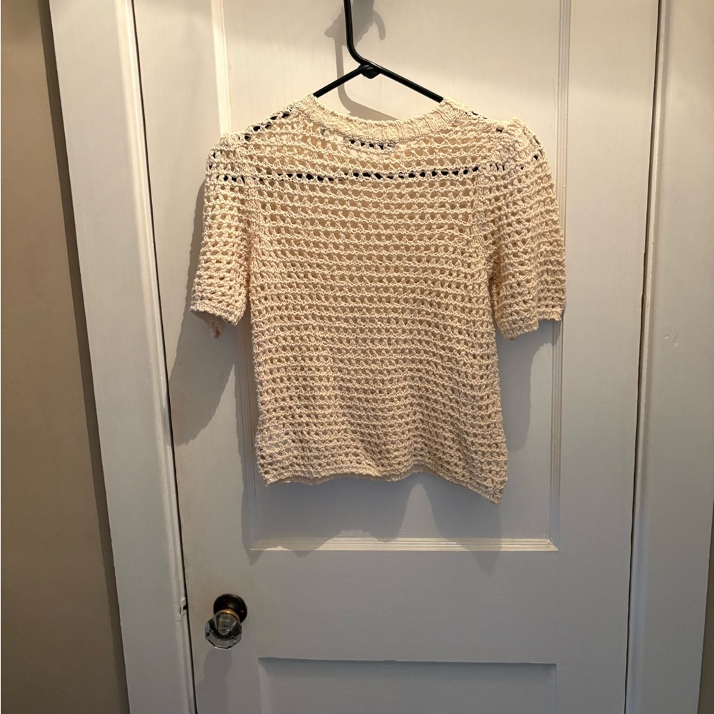 Joie Cream Cropped Blouse with Peter Pan Collar